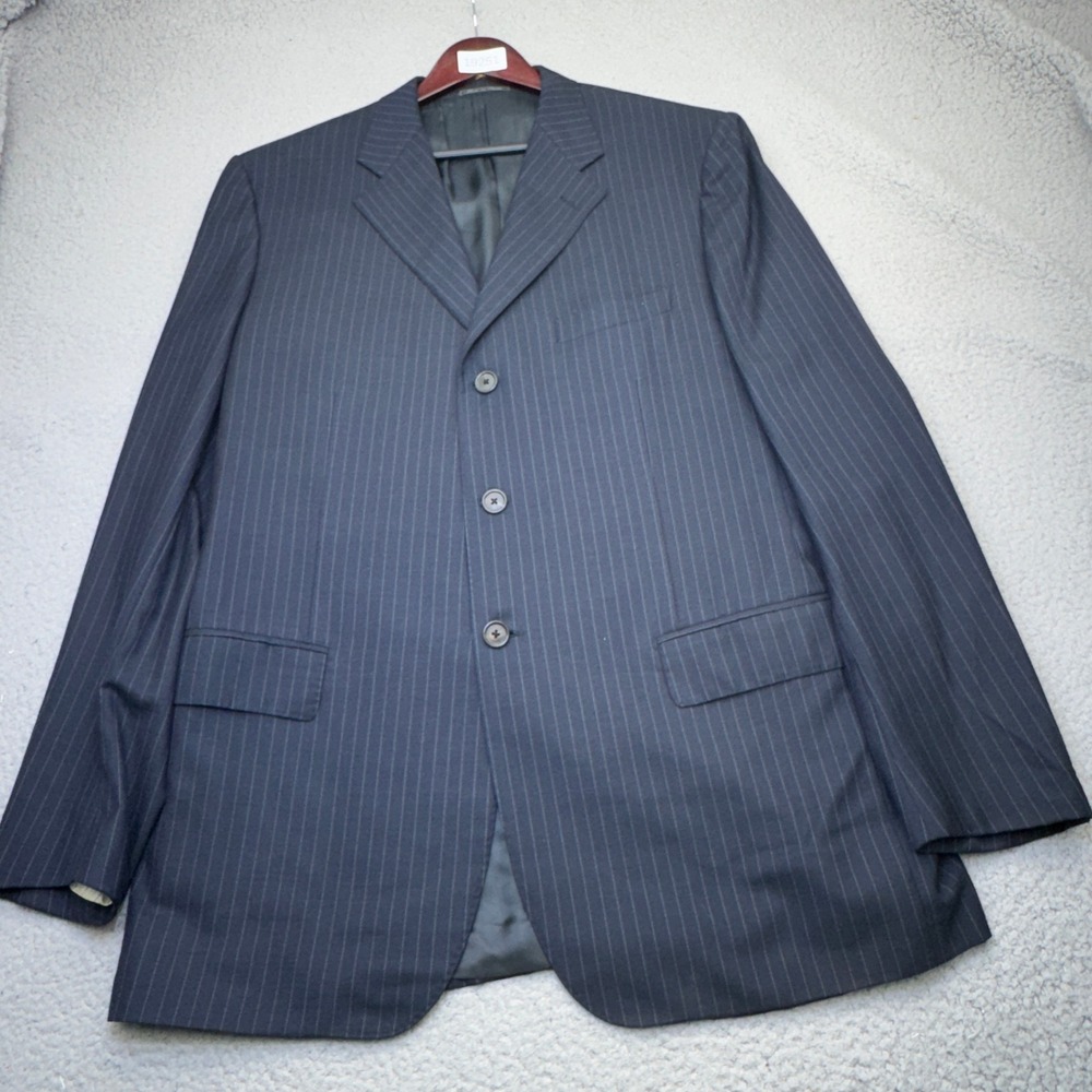 Corneliani Blazer Mens 46 Long Blue Pinstripe Extraﬁne Wool Sport Coat Italy 3B